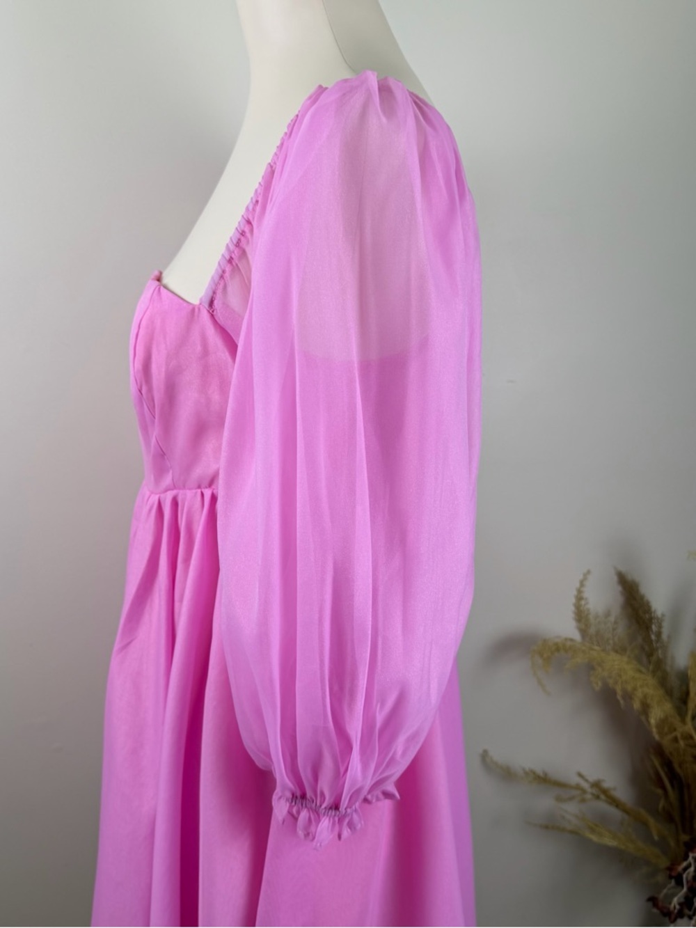 FORE Pink Puff Sleeve Mini Dress Women's Size Medium Square Neck Cottagecore - Picture 8 of 11